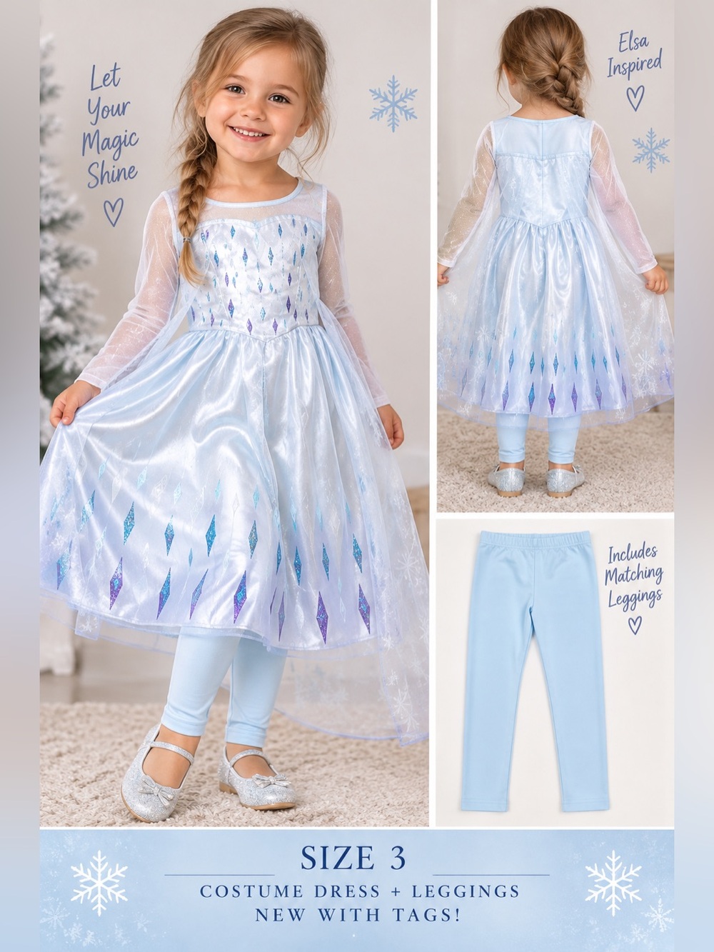 Disney’s Elsa Frozen Costume Dress with Leggings – Size 3 NWT